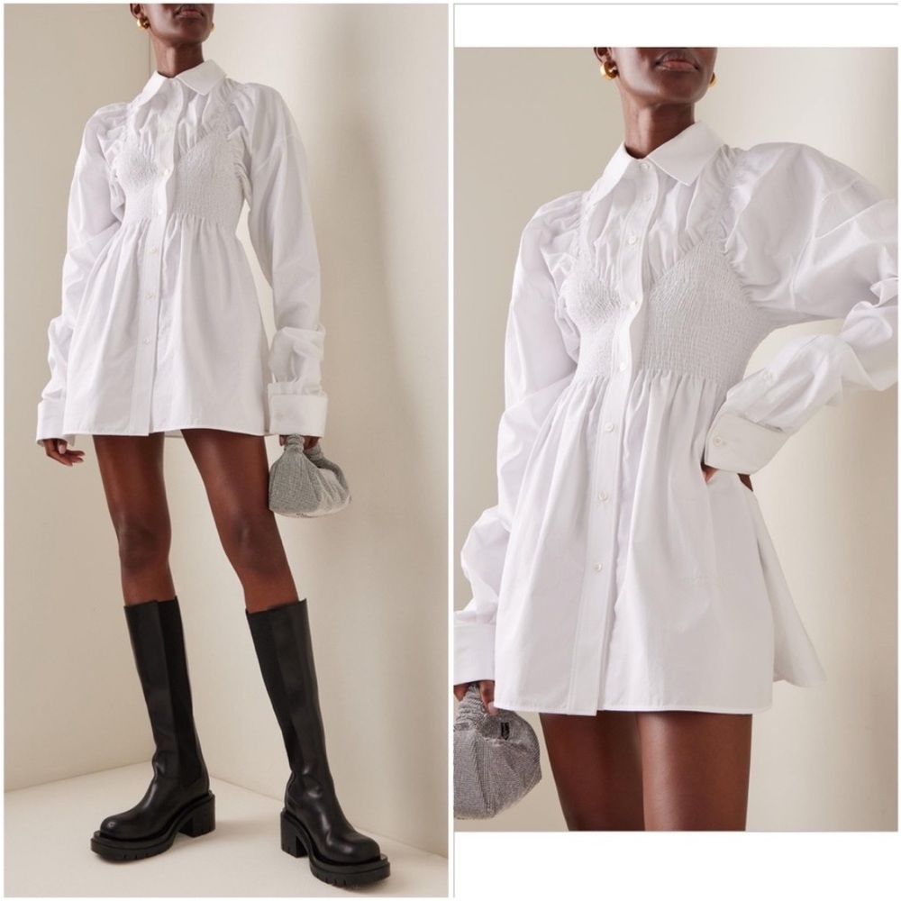 EUC Alexander Wang White Smocked Cotton Mini Shirt Dress XS $595